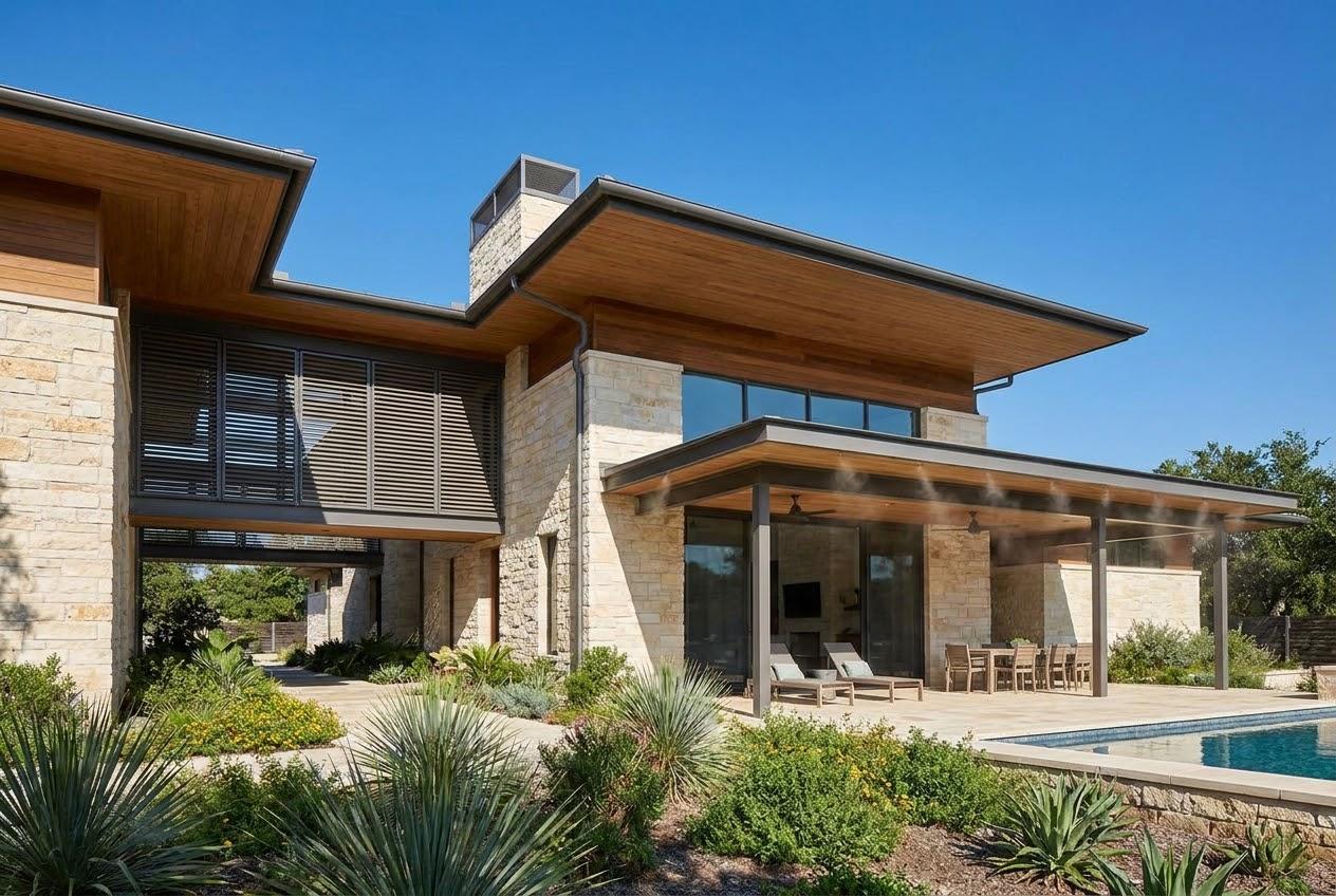 Modern San Antonio home exterior on a clear sunny day