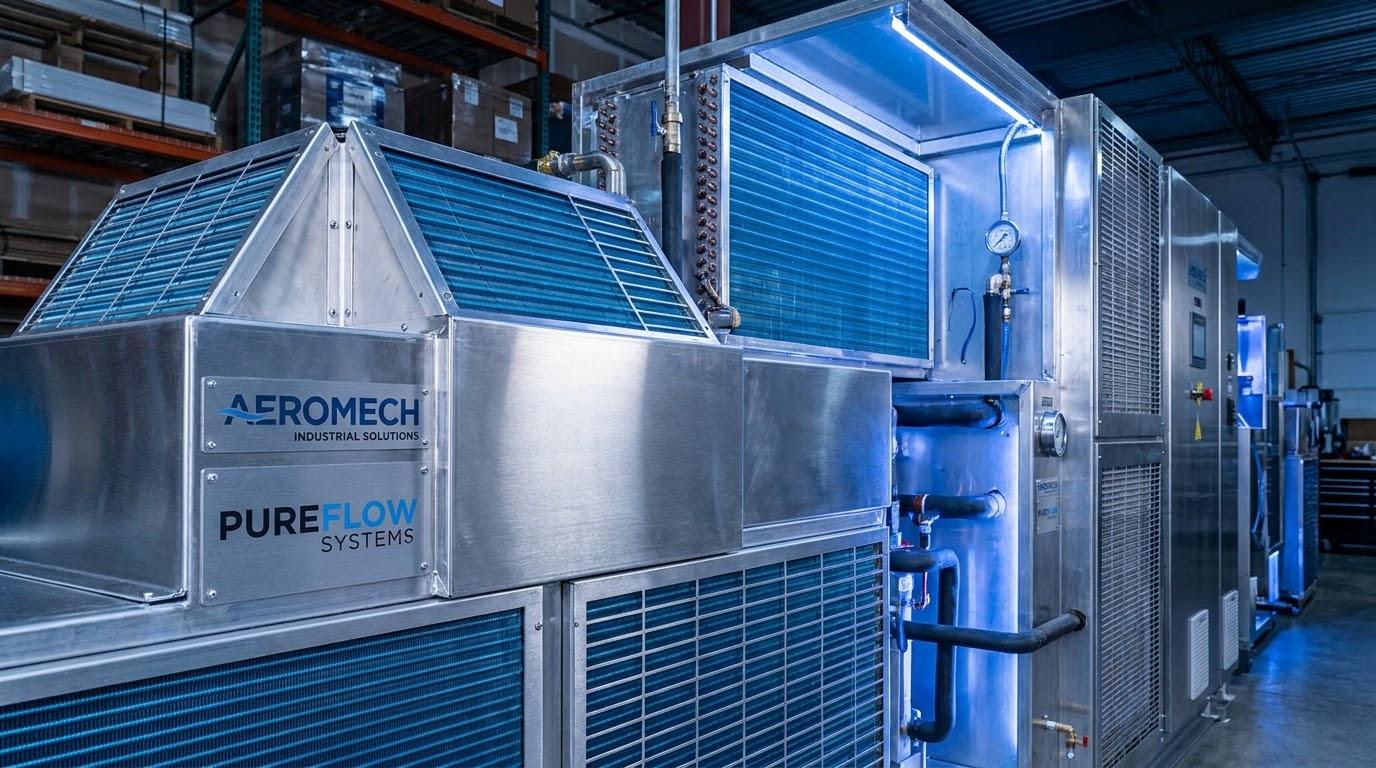 Industrial air filtration and heavy-duty HVAC equipment in a warehouse